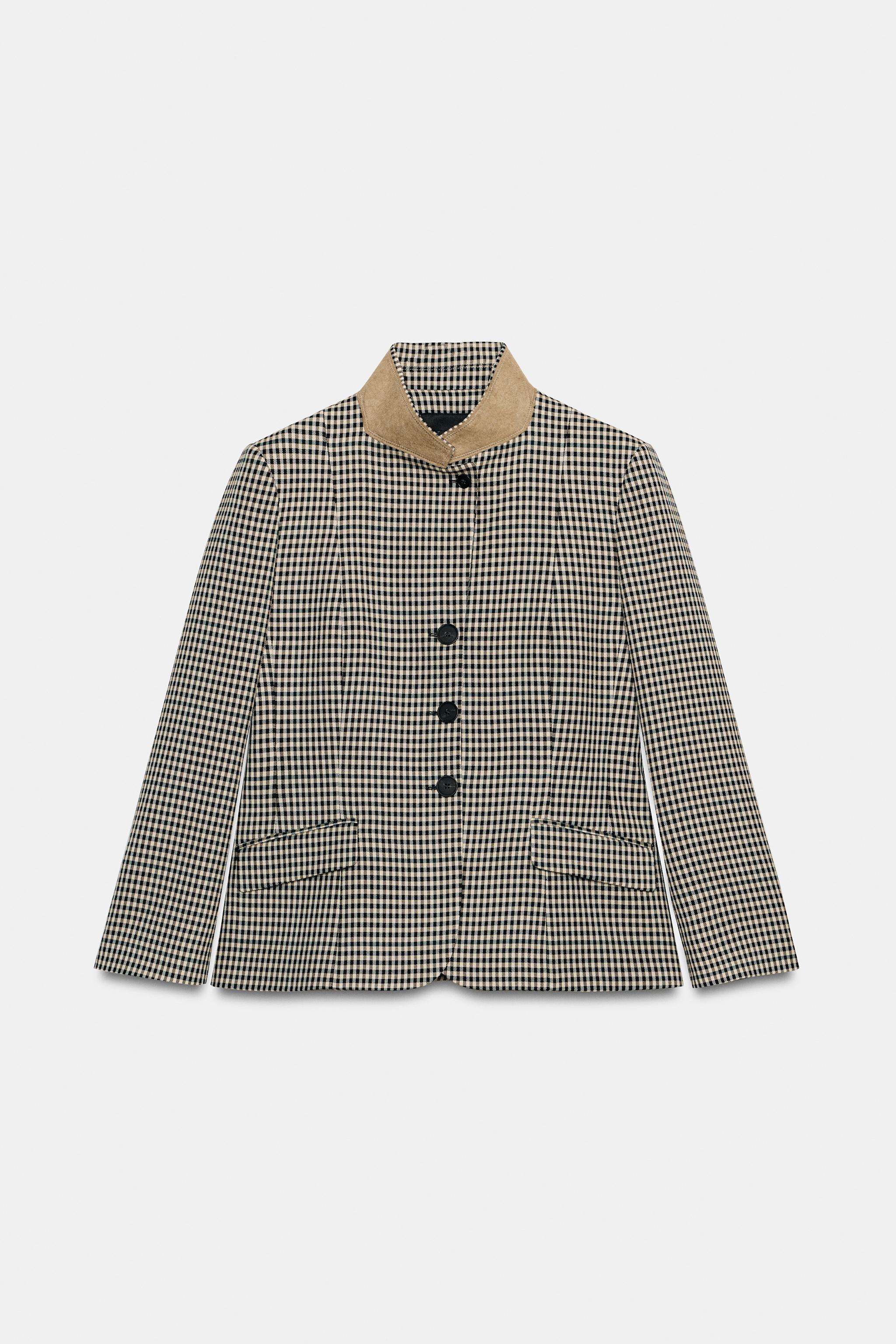 ZW COLLECTION CONTRAST COLLAR PLAID BLAZER